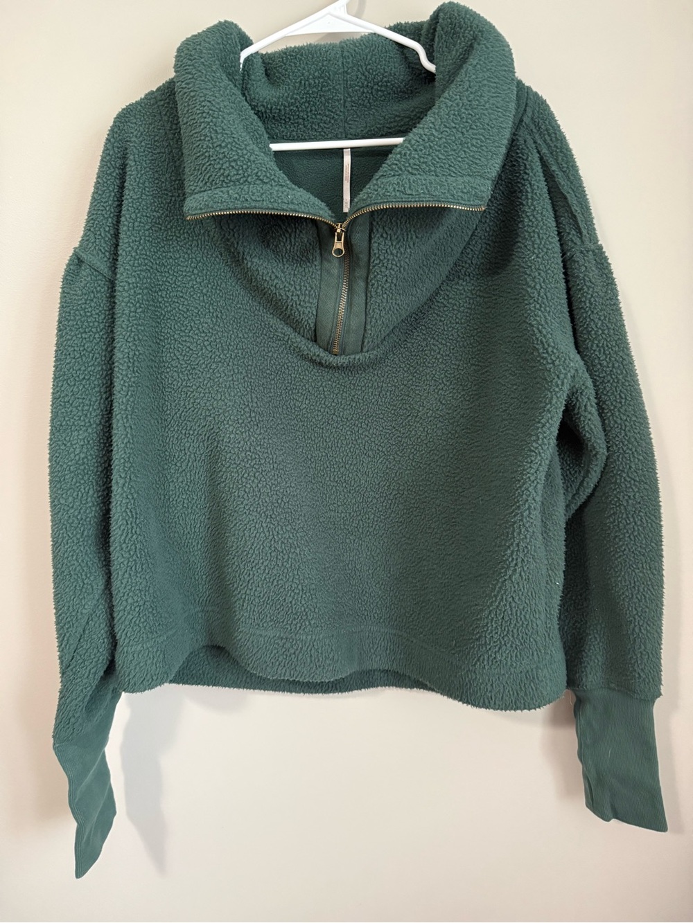 Free People Poppy Pullover Forest Green Sherpa Half-Zip Pullover Size XL